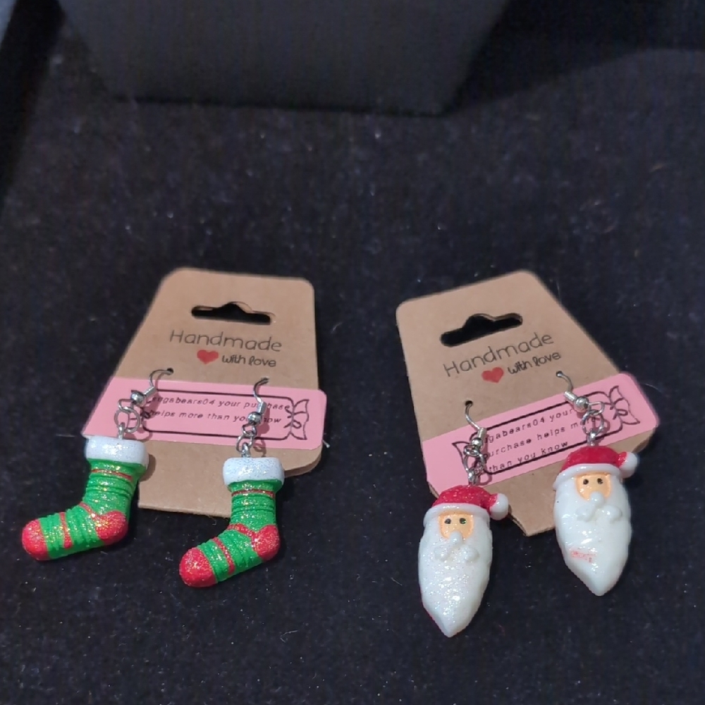 Festive Christmas Earrings Set - Santa and Stocking Design